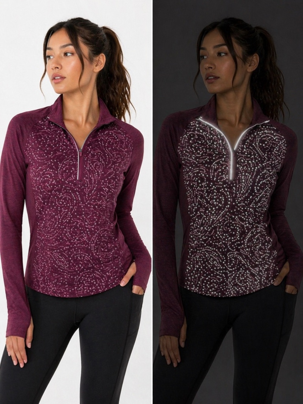 Old Navy Active Go Dry Quarter Zip Reflective Long Sleeve Running 1/4 Zip‎ Med